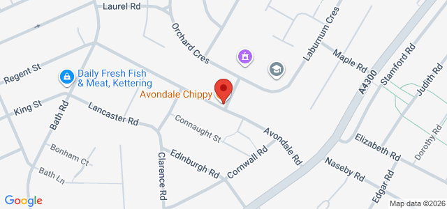 Map showing Avondale Chippy in Kettering